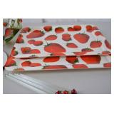 Strawberry Print Serving Lot - Trays, Bowl, Cutting Board, Swizzle Sticks