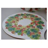 Strawberry Print Serving Lot - Trays, Bowl, Cutting Board, Swizzle Sticks