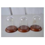 Set of 3 Glass Display Domes with Wood Bases