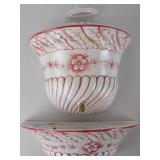 Antique porcelain wall-mounted water reservoir and basin set, floral motif