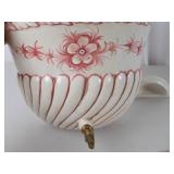 Antique porcelain wall-mounted water reservoir and basin set, floral motif