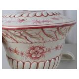 Antique porcelain wall-mounted water reservoir and basin set, floral motif