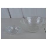 Clear Glass Strawberry Embossed Bowl and Floral Dish Set