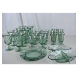 Vintage Light Green Glass Stemware and Serving Dishes Lot (25+ Pieces)