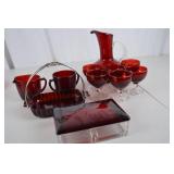 Vintage Ruby Red Glassware Lot - Pitcher, Goblets, Serving Pieces (13+)