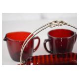 Vintage Ruby Red Glassware Lot - Pitcher, Goblets, Serving Pieces (13+)