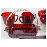 Vintage Ruby Red Glassware Lot - Pitcher, Goblets, Serving Pieces (13+)