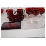 Vintage Ruby Red Glassware Lot - Pitcher, Goblets, Serving Pieces (13+)