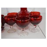 Vintage Ruby Red Glassware Lot - Pitcher, Goblets, Serving Pieces (13+)