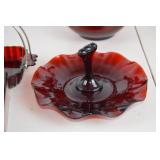 Vintage Ruby Red Glassware Lot - Pitcher, Goblets, Serving Pieces (13+)