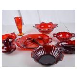 Assorted Red Glass Serving and Tableware Lot (8 Pieces)
