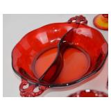 Assorted Red Glass Serving and Tableware Lot (8 Pieces)