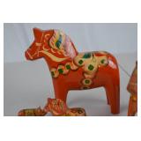Vintage Swedish Dala Horse and Pig Figurines Lot - 4 Hand-Painted Pieces