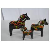 Nils Olsson Swedish Dala Horse Figures, Hand-Painted Set of 3