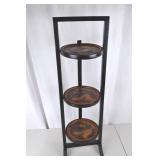 Carved Wood 3-Tier Folding Stand with Fish Motif, 32 Inches Tall