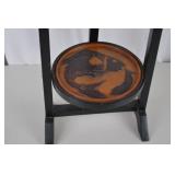 Carved Wood 3-Tier Folding Stand with Fish Motif, 32 Inches Tall