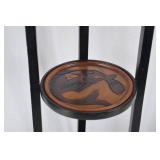 Carved Wood 3-Tier Folding Stand with Fish Motif, 32 Inches Tall