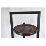Carved Wood 3-Tier Folding Stand with Fish Motif, 32 Inches Tall