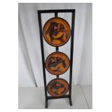 Carved Wood 3-Tier Folding Stand with Fish Motif, 32 Inches Tall