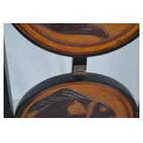 Carved Wood 3-Tier Folding Stand with Fish Motif, 32 Inches Tall