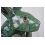 Green Glazed Ceramic Rabbit Figurine