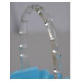 Vintage blue Fenton hobnail glass basket with clear handle, 8 inch