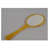 Vintage Marbled Yellow Celluloid Vanity Set - Mirror, Brush, Jar