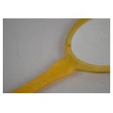 Vintage Marbled Yellow Celluloid Vanity Set - Mirror, Brush, Jar