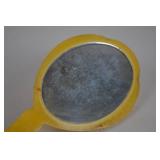 Vintage Marbled Yellow Celluloid Vanity Set - Mirror, Brush, Jar