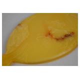 Vintage Marbled Yellow Celluloid Vanity Set - Mirror, Brush, Jar