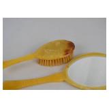 Vintage Marbled Yellow Celluloid Vanity Set - Mirror, Brush, Jar