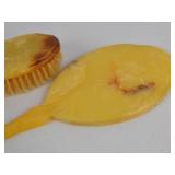 Vintage Marbled Yellow Celluloid Vanity Set - Mirror, Brush, Jar