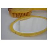 Vintage Marbled Yellow Celluloid Vanity Set - Mirror, Brush, Jar