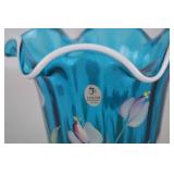 Fenton Art Glass Handpainted Blue Flower Vase, 8 in