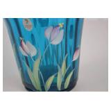 Fenton Art Glass Handpainted Blue Flower Vase, 8 in