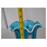 Fenton Art Glass Handpainted Blue Flower Vase, 8 in