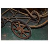 Antique Wicker Baby Carriage with Iron Frame and Wheels