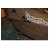 Antique Wicker Baby Carriage with Iron Frame and Wheels