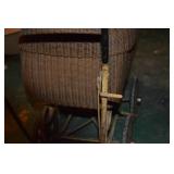 Antique Wicker Baby Carriage with Iron Frame and Wheels