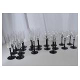 Assorted Glassware Set with Black Stems - Champagne, Wine, and Martini Glasses