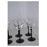 Assorted Glassware Set with Black Stems - Champagne, Wine, and Martini Glasses