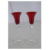 Pair of Red and Clear Glass Accent Vases
