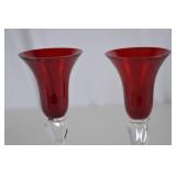 Pair of Red and Clear Glass Accent Vases