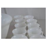 White Milk Glass Punch Bowl and 12 Cups Set