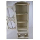 Vintage Cream Painted Pie Safe Cabinet with Mesh Door and Drawers