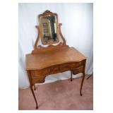 Antique Oak Vanity with Beveled Mirror and Serpentine Front