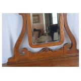 Antique Oak Vanity with Beveled Mirror and Serpentine Front