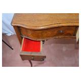 Antique Oak Vanity with Beveled Mirror and Serpentine Front