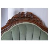 Pair of Victorian-Style Carved Wood Parlor Chairs, Green Upholstery