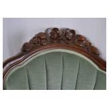 Pair of Victorian-Style Carved Wood Parlor Chairs, Green Upholstery